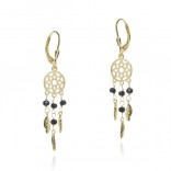 Silver gold-plated DREAM CATCHERS earrings with black cubic zirconia