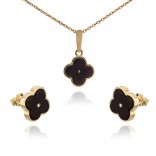 Gold-plated silver jewelry set with cherry amber