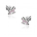 Silver children's pink rocking horse earrings