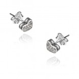 Silver earrings small hearts with black cubic zirconia