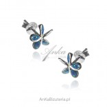 Silver earrings FLOWERS with blue opal