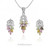 A set of silver jewelry with natural tourmaline