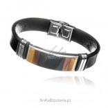Amber bracelet made of stainless steel and leather.