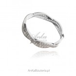 Silver ring with cubic zirconia, braid