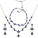 Silver jewelry set with blue sapphire cubic zirconia