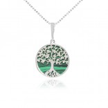 Silver pendant with green malachite TREE OF HAPPINESS