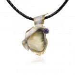 Gold-plated silver pendant with yellow amber and amethyst