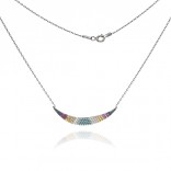 Silver boat necklace with colorful cubic zirconia and turquoise
