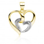 Silver pendant, gold-plated heart with a smaller heart with cubic zirconia