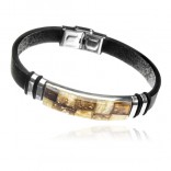 Leather and amber bracelet UNISEX