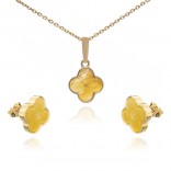 Gold-plated silver jewelry set with yellow amber