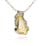 Gold-plated silver pendant with transparent lemon amber and amethyst