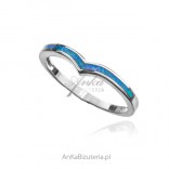 Silver ring with blue opal subtle wedding ring