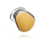 Duży pierścionek srebrny regulowany z żółtym bursztynem  UNIKAT