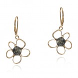 Gold-plated silver earrings OPENWORK FLOWERS with green amber