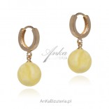 Beautiful gold-plated silver earrings with natural amber KULKI - yellow