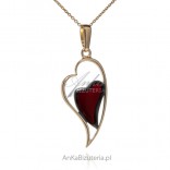 Gold-plated silver pendant with cherry amber ASYMMETRIC HEART