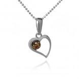 Silver pendant HEART with amber