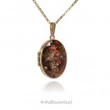 Gold-plated silver pendant PUZDERKO with cognac amber with scales