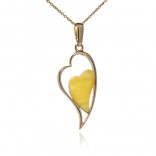 Gold-plated silver pendant with yellow amber ASYMMETRIC HEART
