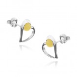 Silver earrings HEARTS with yellow amber