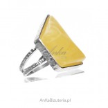Original silver ring with yellow amber - any adjustment - for a gift!