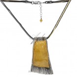 ARTISTIC SILVER jewelry with yellow amber Necklace on thongs