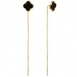 Gold tree of happiness earrings with black stones. 585