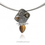 Silver pendant with a tiger's eye - Art jewelry