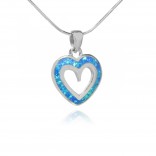 Silver pendant HEART with blue opal