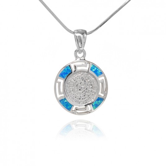 Srebrna biżuteria z opalem - zawieszka z greckim wzorem - HEBE