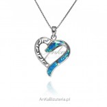 Silver jewelry with opal - openwork HEART pendant