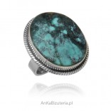 Silver ring, oxidized blue turquoise, size 14