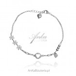 Silver bracelet HEARTS with flowers
