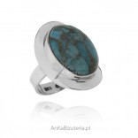 Silver ring with copper turquoise size 14