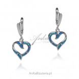 Silver earrings HEARTS with blue opal,