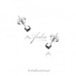 Silver earrings with natural sapphire with subtle 3.5 mm screws