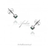 Silver earrings with a natural emerald with subtle 3.5 mm screws
