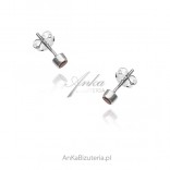 Silver earrings with a natural ruby with subtle 3.5 mm screws