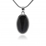 A large silver pendant with obsidian size L