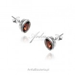 Silver earrings with natural garnet - for studs