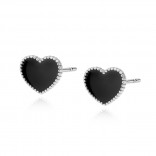 Silver earrings HEARTS with black enamel
