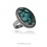 Silver ring with natural Shattuckite stone