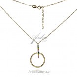 Gold-plated silver necklace with a colorful zircon - a circle with a stick