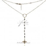Gold-plated silver necklace TIE with gray cubic zirconia and a lily