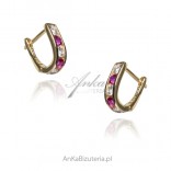 Gold-plated children's silver earrings with white and pink zircon