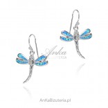 Silver earrings with blue opal DRAGONFLY