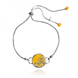 Silver bracelet with amber pulled on FLOWERS