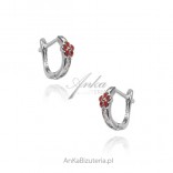 Silver children's earrings with red flower and white cubic zirconia