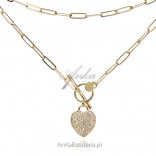 Gold-plated silver necklace with tibon and a heart with cubic zirconia